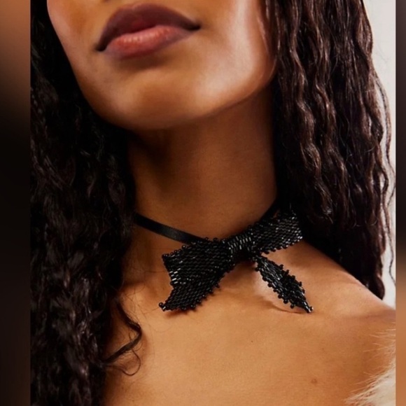 Free People Jewelry - Free People Black Beaded Bow Necklace (Black or Bronze Available)